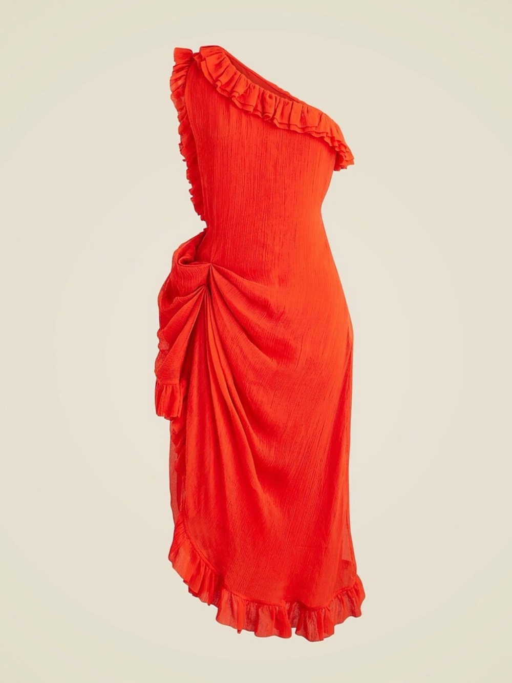 J. Crew collection One-Shoulder Ruffle Midi Dress in Bright Orange